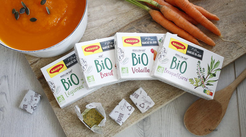 Organic bouillon cubes in recyclable paper packaging